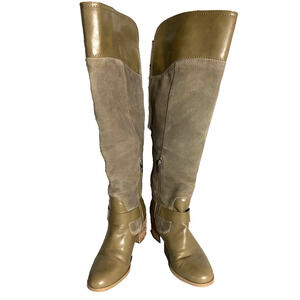 Mark Fisher - brown leather & suede riding tall style boots, side buckle 7M